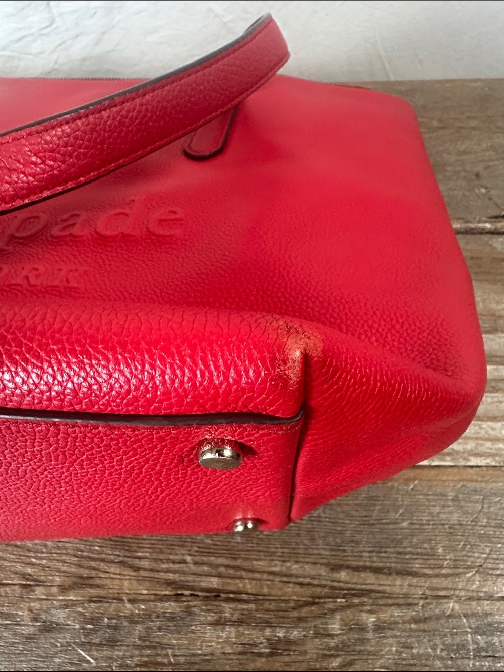 kate spade Red Embossed Pebbled Leather Tote - Picture 6 of 11